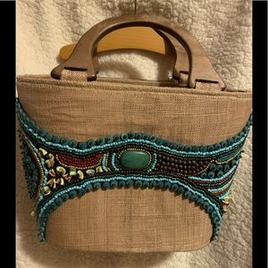 Cebu signature collection beaded art wood handle arm purse